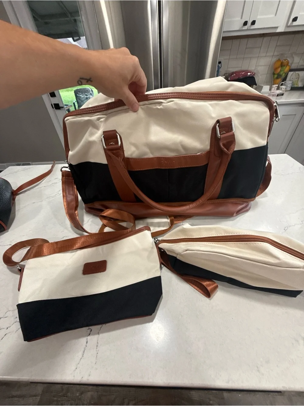 BOVIP Weekender Bag Overnight Large Canvas Travel Duffel Bag 3 Piece Set Carryon